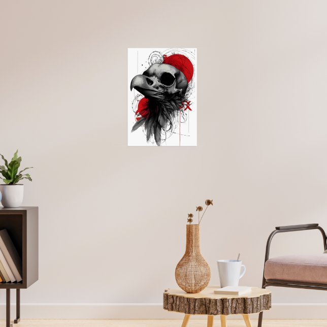 Edgy Crow Skull Gothic Grunge Street Art Poster (Sala de Estar 3)