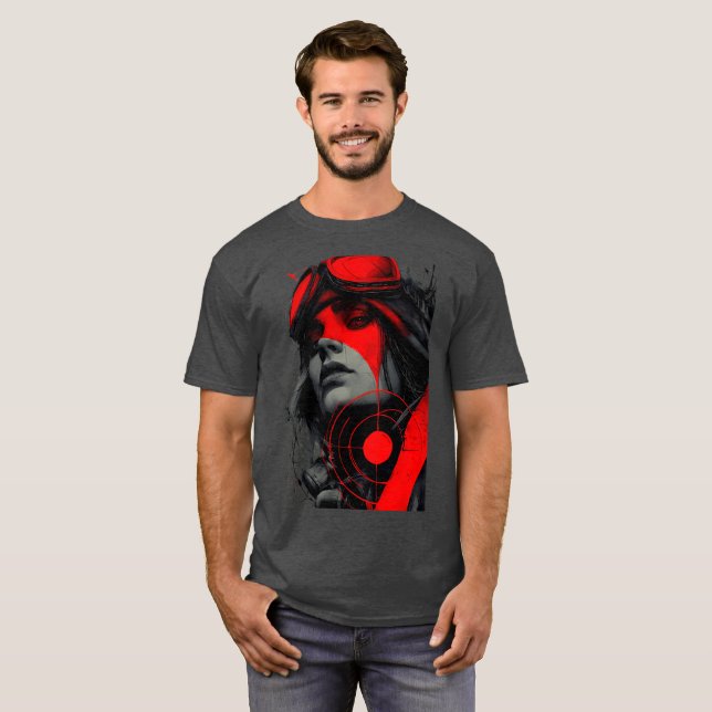 Edgy Cyberpunk Sniper Red Target Graphic T-Shirt (Frente Completa)