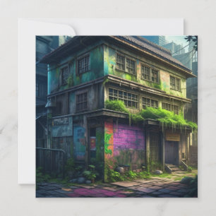 Edifício Abandonado com Grafite Roxo Decadência Ur