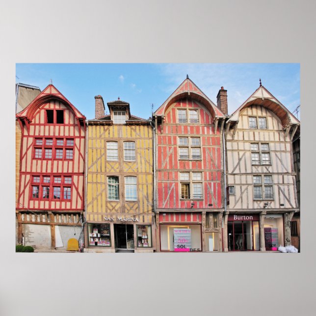 Edifícios coloridos em Troyes France Poster (Frente)