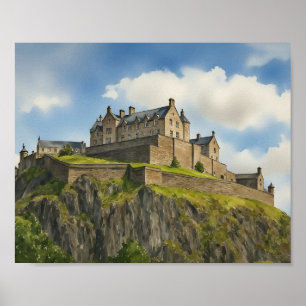 Edinburgh Castle Scotland Watercolor Art Impressão