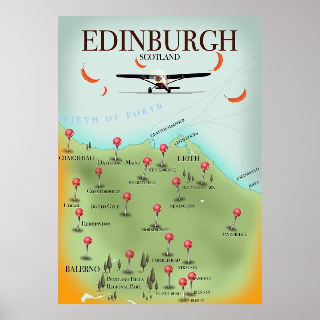 Edinburgh Scotland Vintage style map poster impres (Frente)
