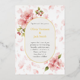 Editable Cherry Blossom Foil Wedding Invitation 