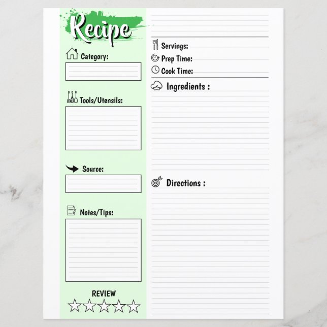 Editable Homemade Fillable Recipe Paper Sheet (Frente)