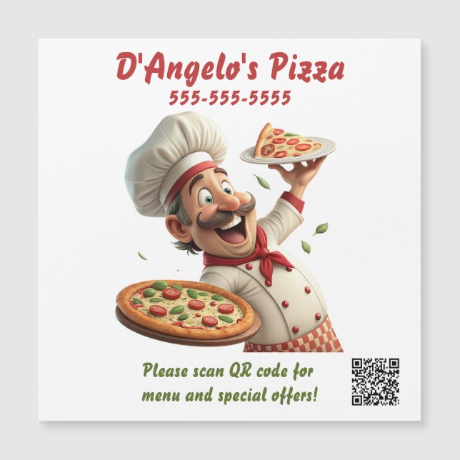 Editable Pizza Restaurant QR Code Magnet (Frente)