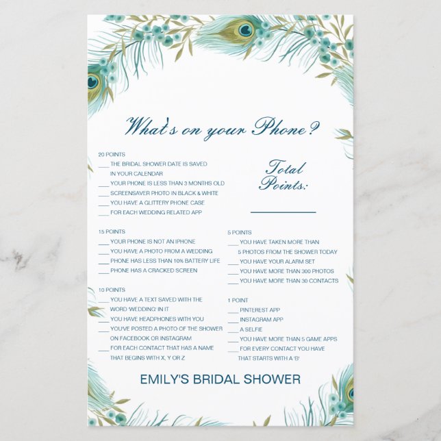 Editable What's on your Phone Bridal Shower Game (Frente)