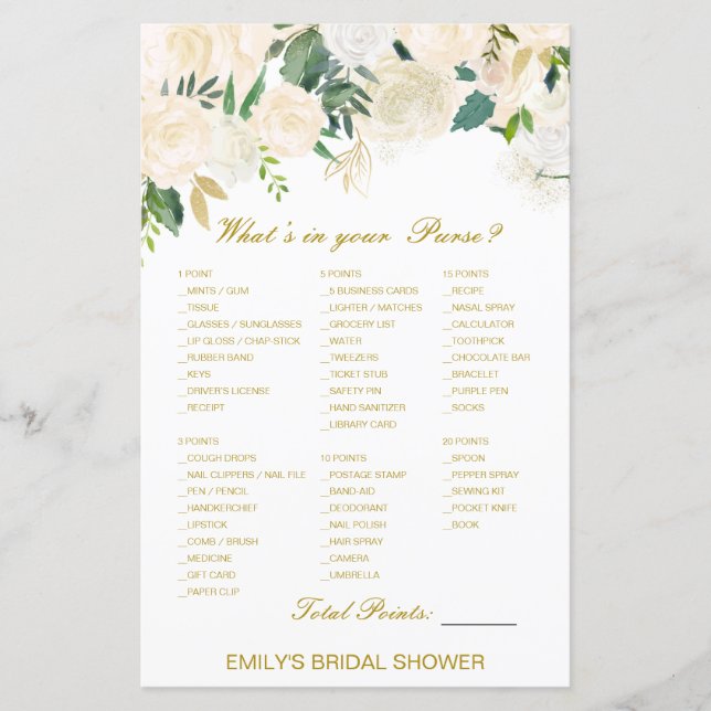 Editable What's on your Purse Bridal Shower Game (Frente)