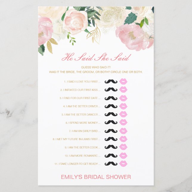 Editável Ele Disse Que Disse Jogo De Chá de casame (Frente)