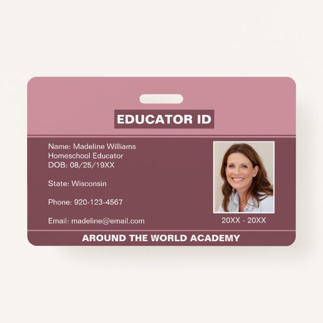 Educador da escola doméstica ID Blush Crachá rosa (Frente)