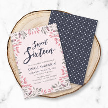 Edulcorante cor-de-rosa 16 Convite de Aniversário