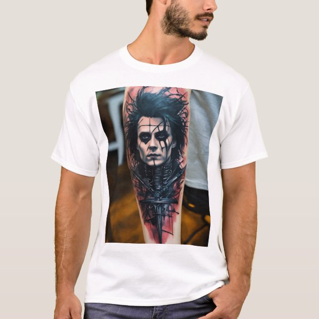 Edward Scissorhand Abstrato Tattoo T-Shirt (Frente)