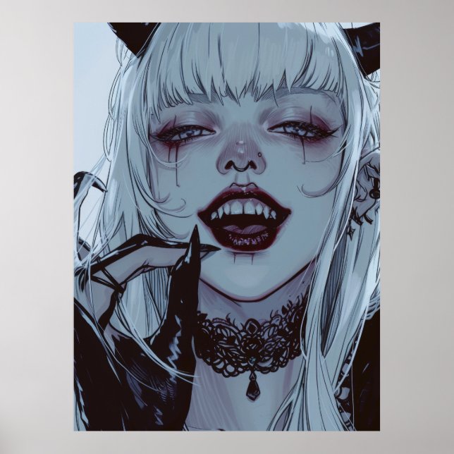 Eerie Anime Girl com Poster de Cabelo Branco (Frente)