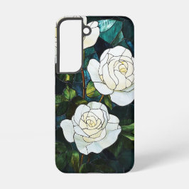 Efeito de Vidro Stido Caso Samsung, Rosas Brancas