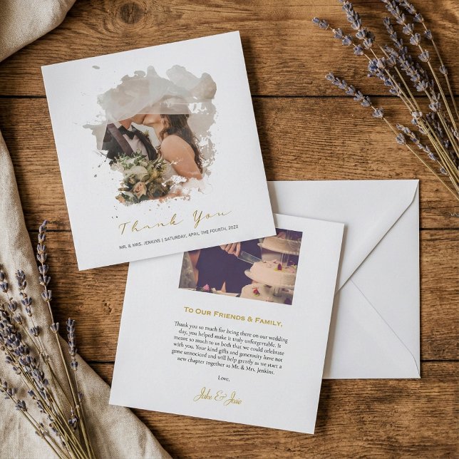 Efeito fotográfico em aquarela, cartões de agradec (Watercolor photo effect, wedding thank you card.)