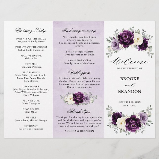 EggPlant Purple Plum Ivory White Trifold Program (Frente)