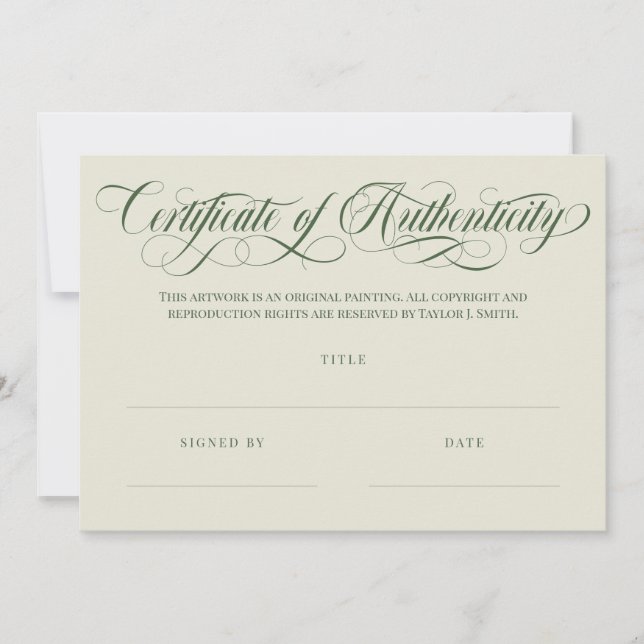 Eggshell Olive Swirls Certificate of Authenticity (Frente)