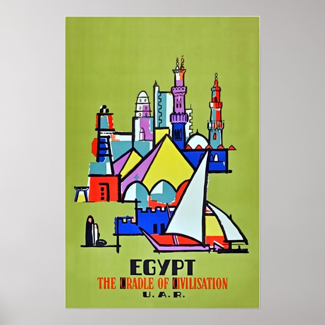 Egypt Art Travel Poster Egyptian Print (Frente)
