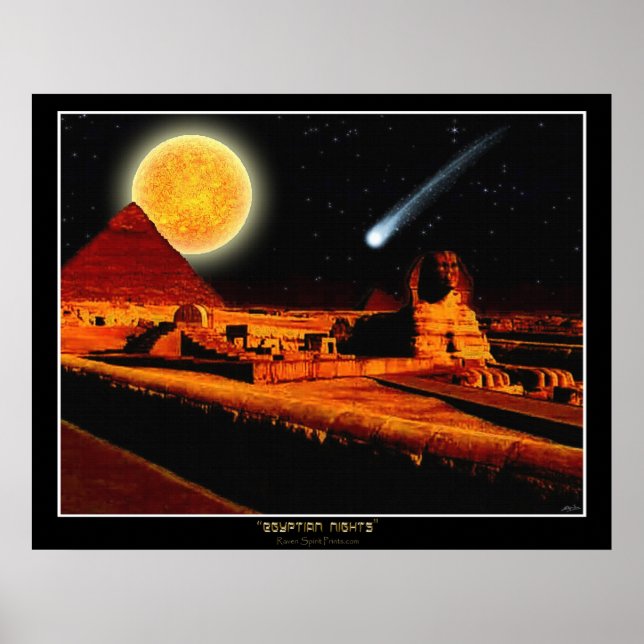 "EGYPTIAN NIGHTS" Sphinx Fantasy Art Poster (Frente)