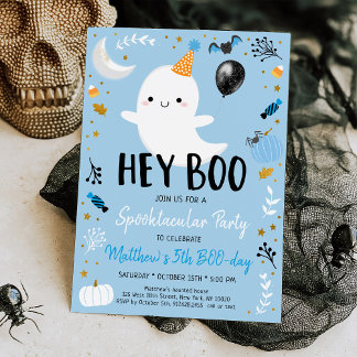 Ei Boo Blue Ghost Halloween Convite de Aniversário