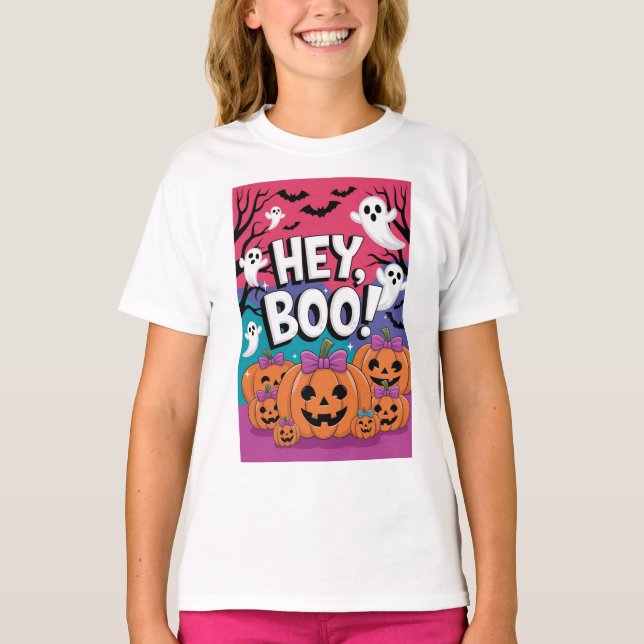 Ei, Boo! Camisa de Dia das Bruxas Fantasmas para M (Frente)