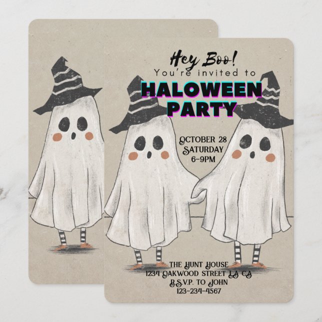 Ei Boo Halloween convite bonito para crianças e qu (Frente/Verso)