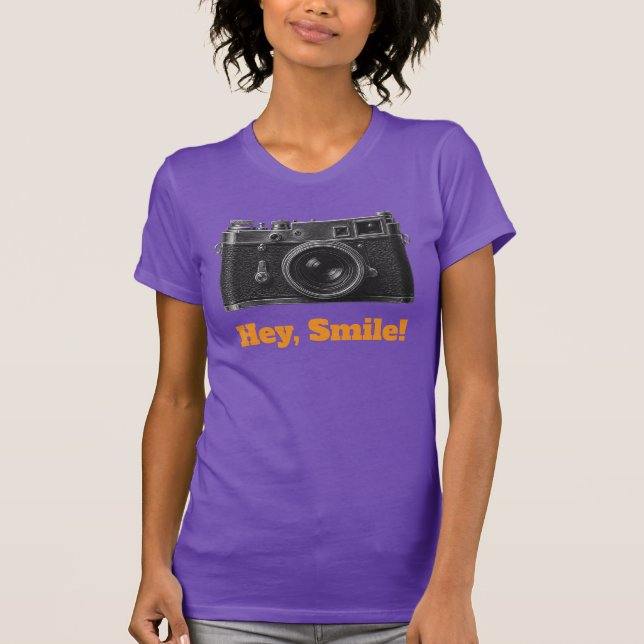 Ei, Sorria! Camiseta Feminina de Câmera (Frente)