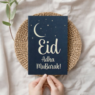 Eid Al Adha Mubarak Cartão de Saudação Azul Elegan