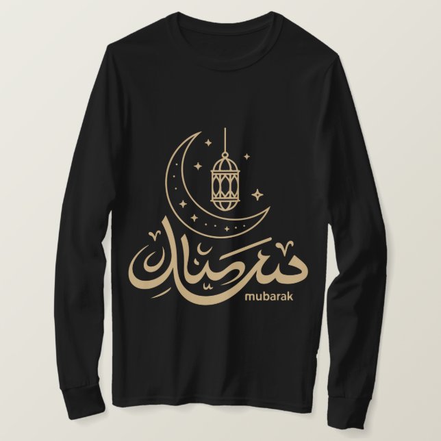 Eid Mubarak Arabic Calligraphy Long Sleeve T-Shirt (Frente do Design)