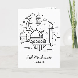 Eid Mubarak Line Art White - Cartão dobrado