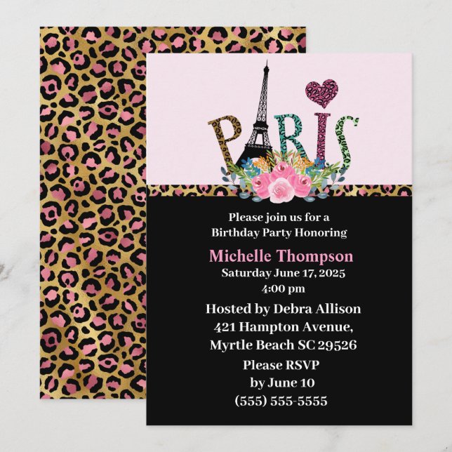 Eiffel Tower Paris França Convite de Aniversário (Frente/Verso)