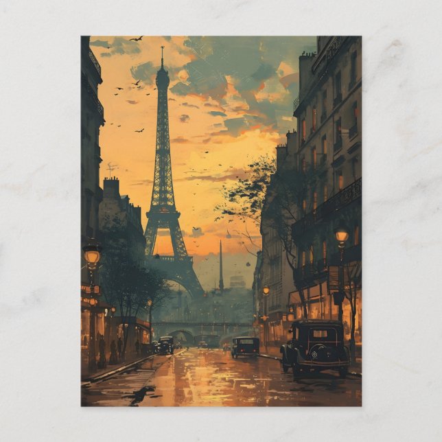 Eiffel Tower Sunset: Cartão postal Vintage Paris (Frente)