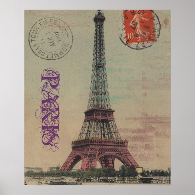 Eiffel Tower Vintage Poster francês personalizável (Frente)