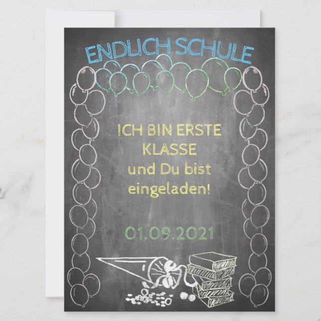 Einladungskarte zur Einschulung im Tafelstil (Frente)