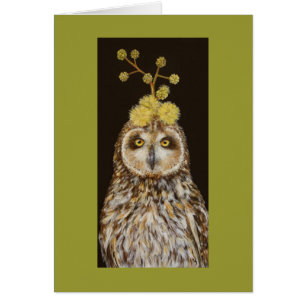 Ekewaka a coruja do pueo com o cartão do chapéu do