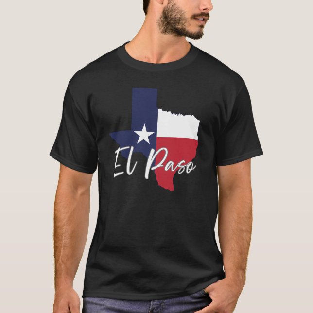 El Paso, Bandeira do Texas Mapa Camiseta Preta Mas (Frente)