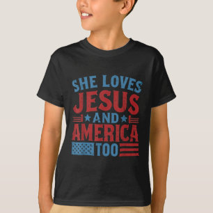 Ela Ama Jesus E a América Também Camiseta Cristã R