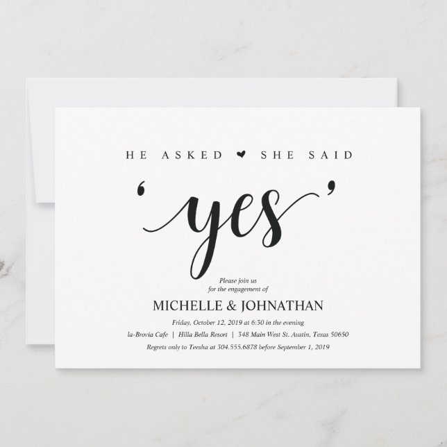 Ela disse que sim, convites para Festas de noivado (Frente)