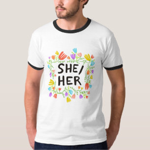 Ela/Ela Pronounes Rainbow Flowers Colorful T-Shirt