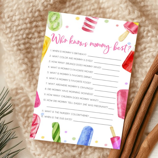 Ela Está Pronta para Nascer Jogo Quem Conhece Melh (Popsicle Baby Shower Who Knows Mommy Best Game)