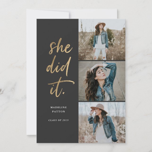 Ela Fez Um Anúncio De Graduação Dourado E Preto (Frente)