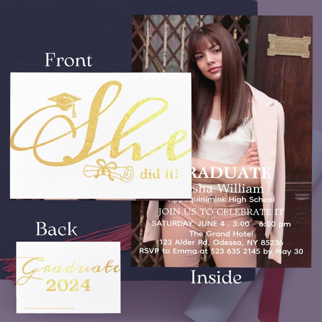 Ela Formando O Cartão Fotográfico Convite de festa (She did it and wants to celebrate her success, so grab this chic and modern invitation. Order now!)