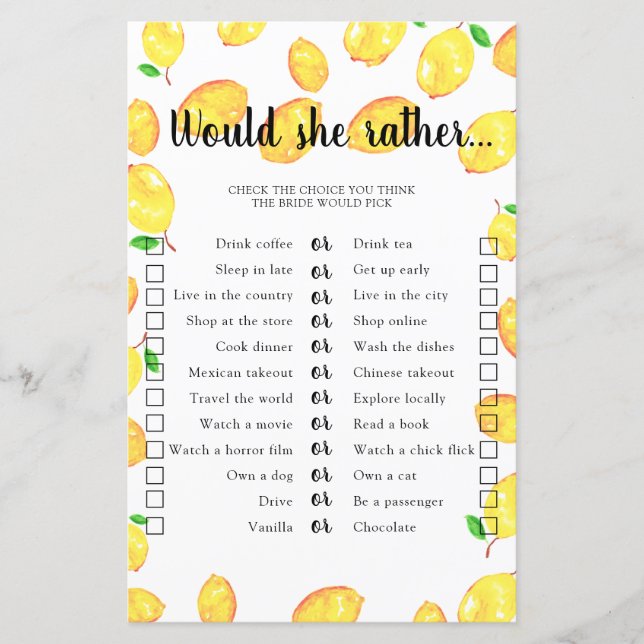 Ela iria Preferencialmente Limão de Jogo de Chá de (Frente)