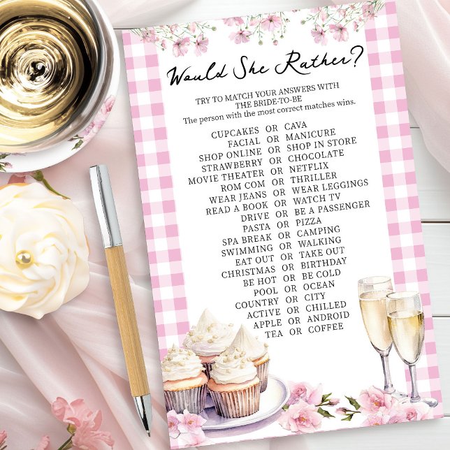 Ela poderia Preferencialmente o jogo do Chá ou do  (Would She Rather game from Cupcakes and Cava Bridal Shower Collection by Darling & May)