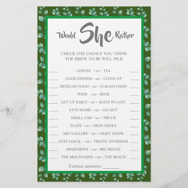 Ela Preferencialmente O Cartão De Jogo Eucalyptus  (Frente)