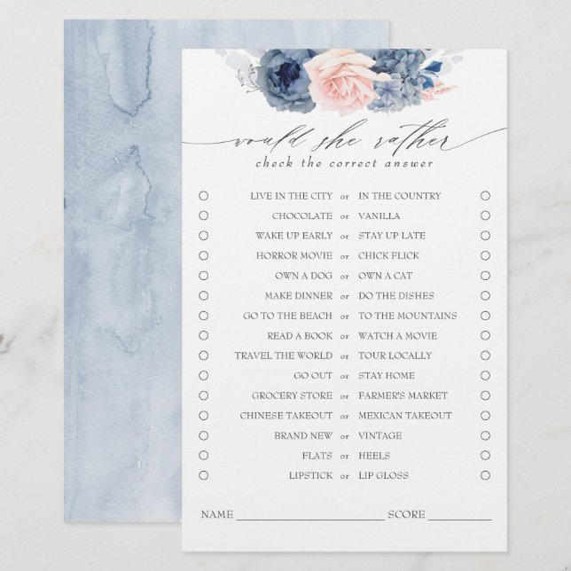 Ela Preferencialmente O Jogo De Chá de panela Azul (Frente/Verso)