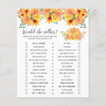 Ela Preferiria - Jogo de Baby Shower da Abóbora