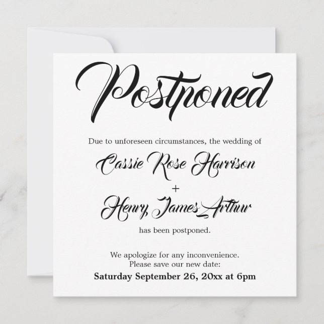 Elaborado Anúncio branco adiado de casamento (Frente)