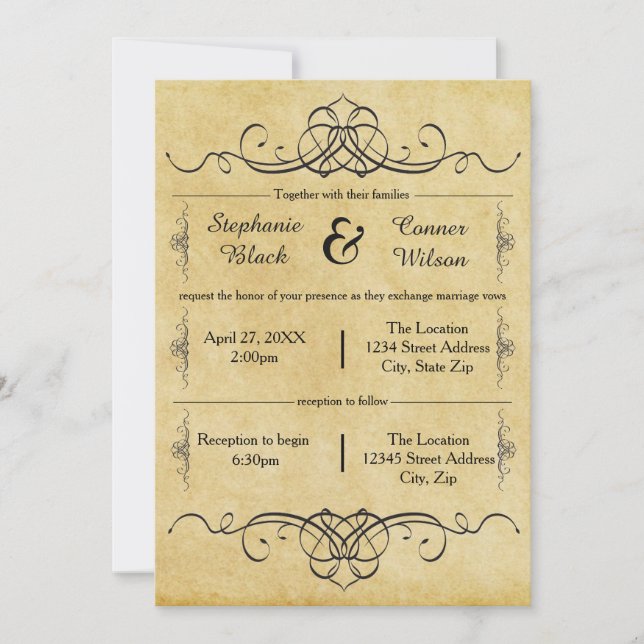 Elaborar Design Antiquado - Convite para Casamento (Frente)
