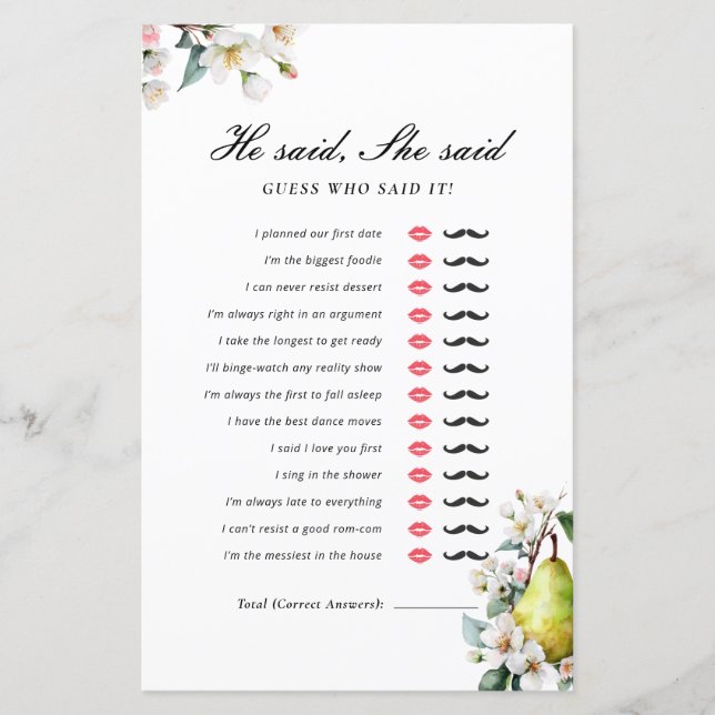 Ele Disse Ela Disse Jogo de Chá de Noiva Pêra Perf (Frente)