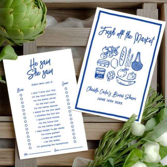 Ele Disse Ela Disse Jogo para Chá de Noiva Azul (He Said She Said Blue Bridal Shower Game)